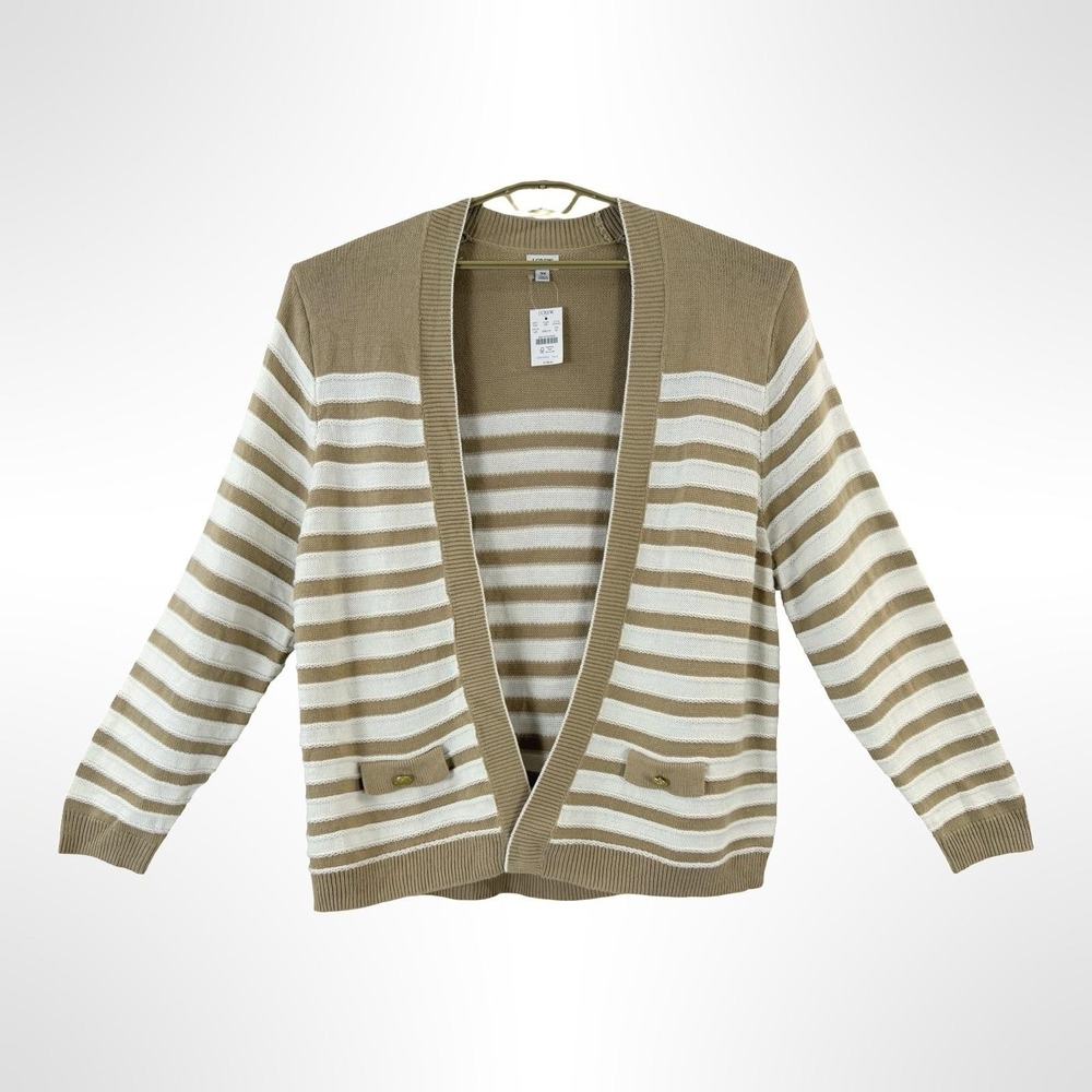 J.Crew Cardigan Sweater Women's 3X Beige Stripe Open Front NWT